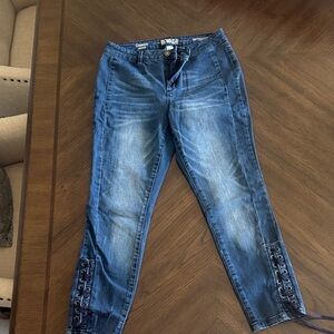 Classic Blue Ankle Jeans with Lace-Up Detail